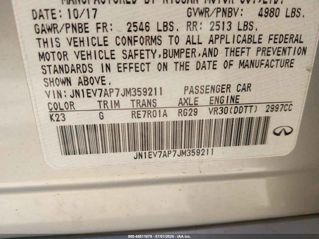 JN1EV7AP7JM359211 2018 INFINITI Q50 photo no. 9