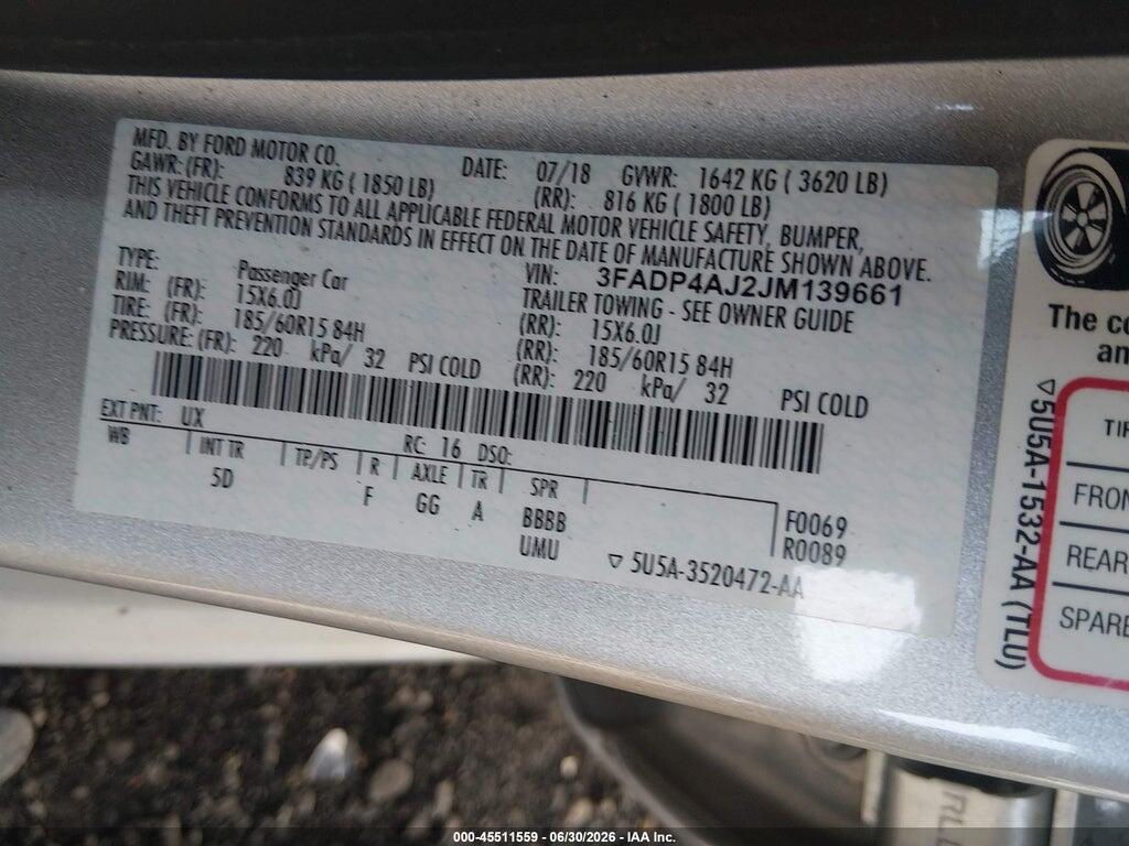 3FADP4AJ2JM139661 2018 FORD FIESTA photo no. 9