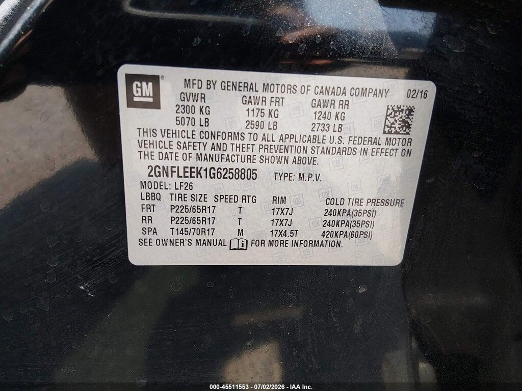 2GNFLEEK1G6258805 2016 CHEVROLET EQUINOX photo no. 9