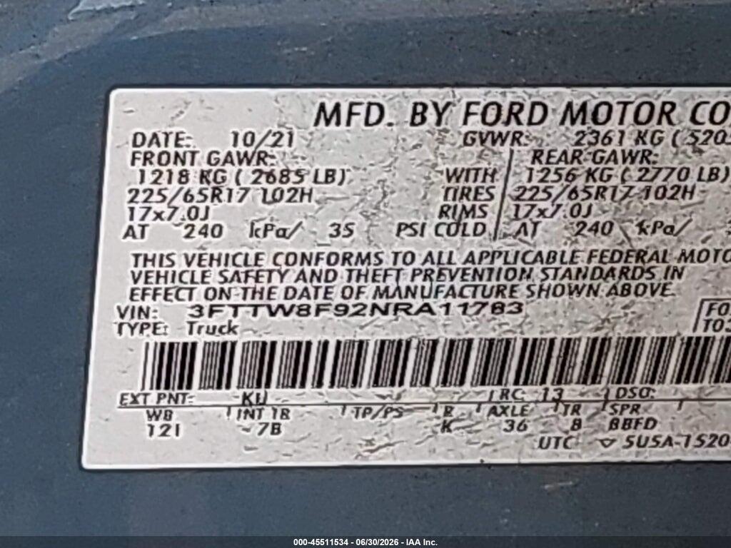 3FTTW8F92NRA11783 2022 FORD MAVERICK photo no. 9