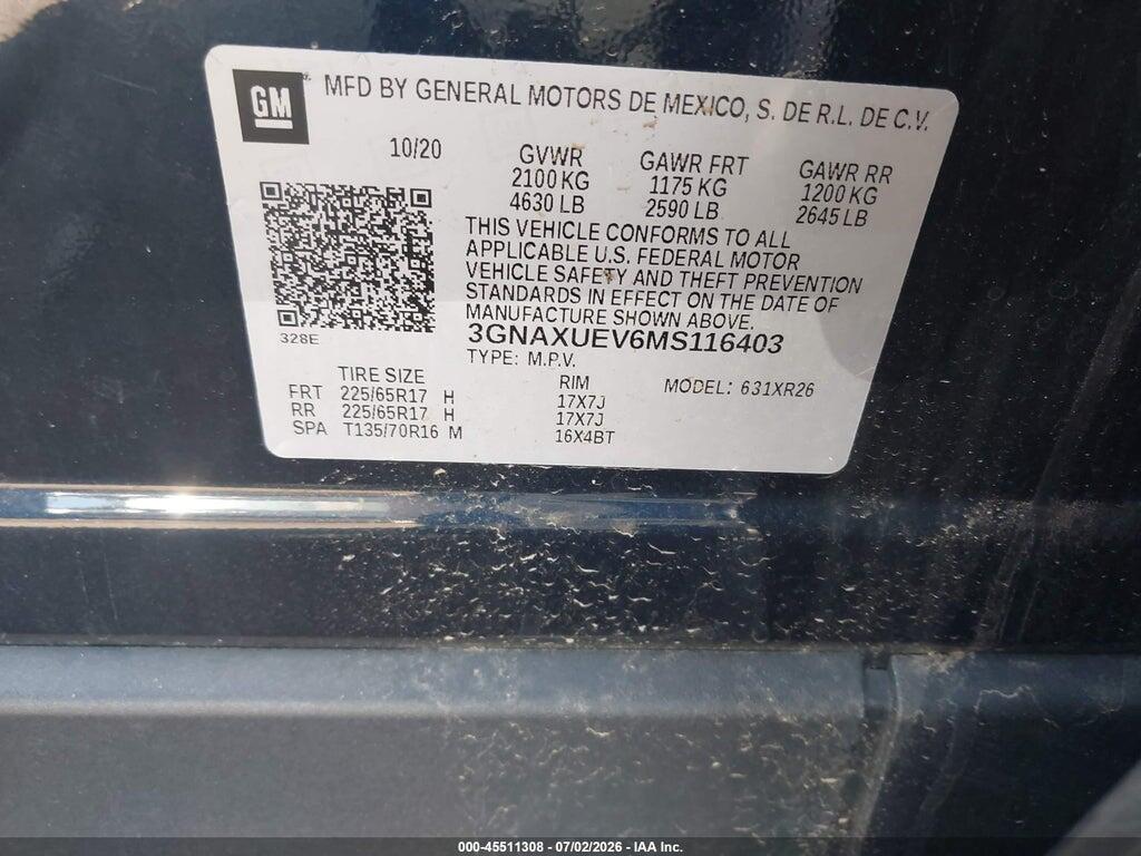 3GNAXUEV6MS116403 2021 CHEVROLET EQUINOX photo no. 9