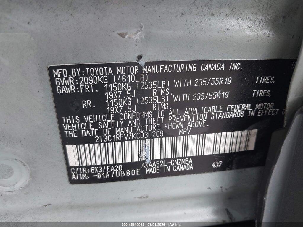 2T3C1RFV7KC030209 2019 TOYOTA RAV4 photo no. 9