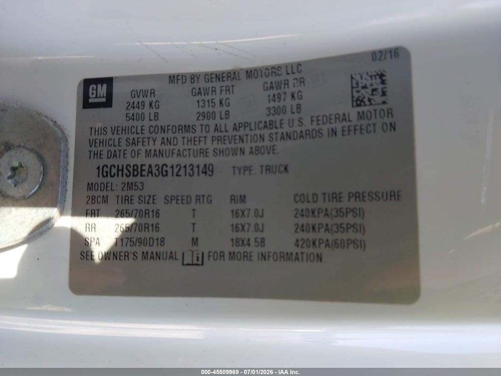 1GCHSBEA3G1213149 2016 CHEVROLET COLORADO photo no. 9