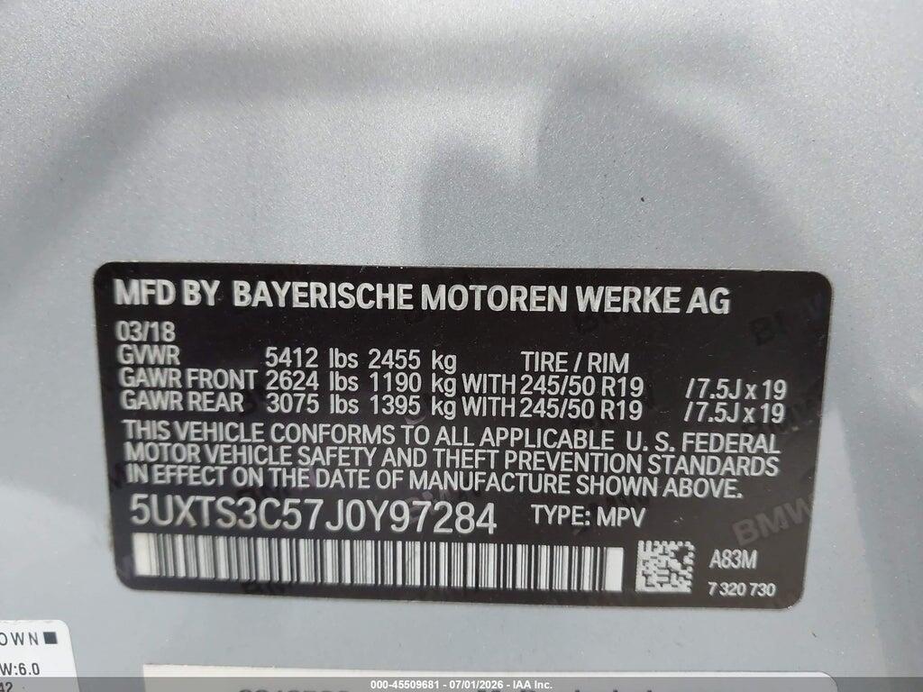 5UXTS3C57J0Y97284 2018 BMW X3 photo no. 9