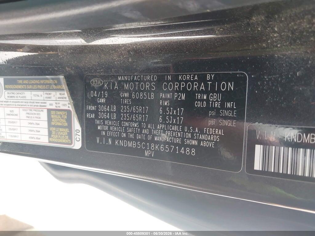 KNDMB5C18K6571488 2019 KIA SEDONA photo no. 9