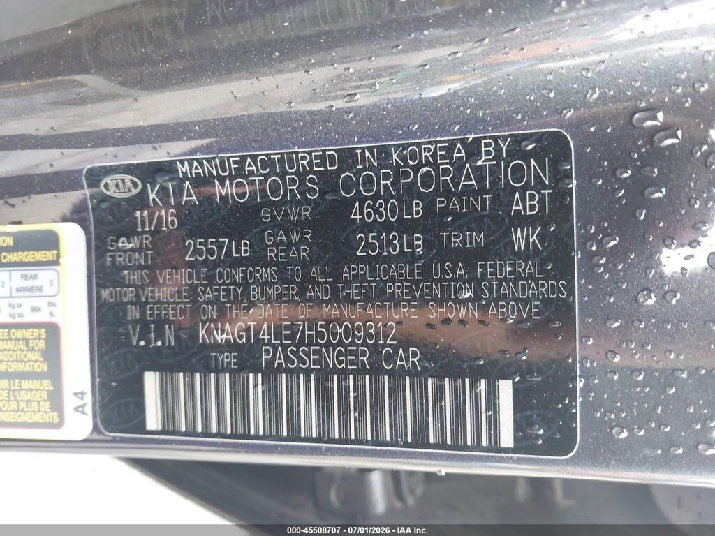 KNAGT4LE7H5009312 2017 KIA OPTIMA HYBRID photo no. 9