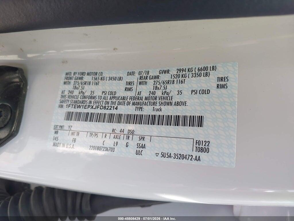 1FTEW1EPXJFD82214 2018 FORD F-150 photo no. 9