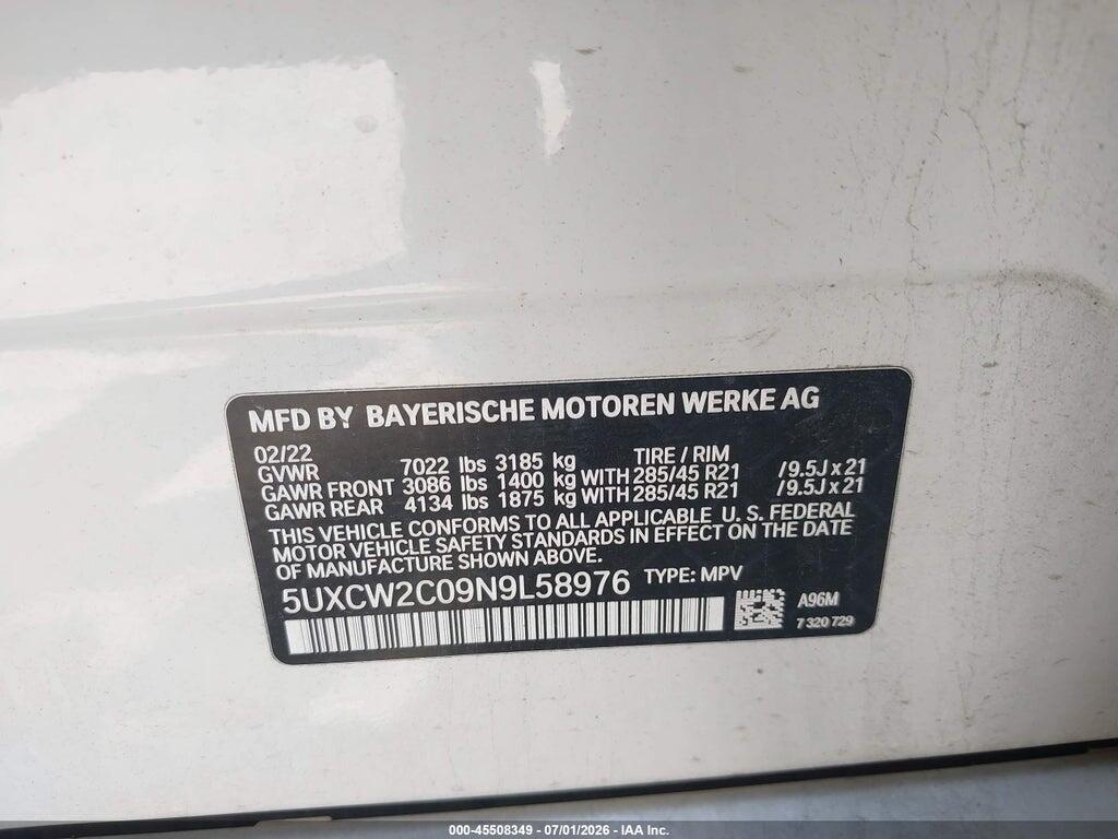5UXCW2C09N9L58976 2022 BMW X7 photo no. 9