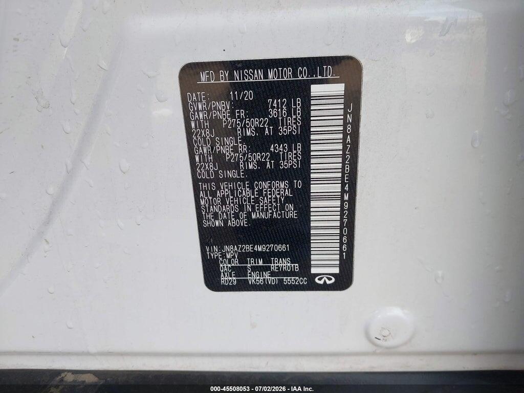 JN8AZ2BE4M9270661 2021 INFINITI QX80 photo no. 9