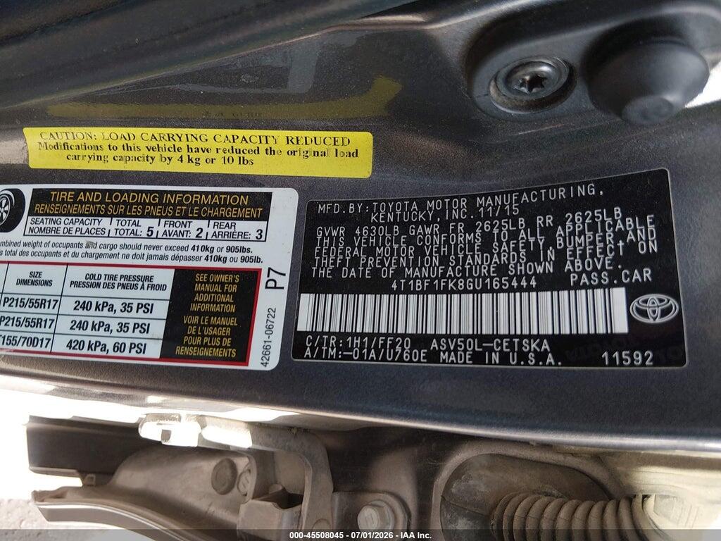 4T1BF1FK8GU165444 2016 TOYOTA CAMRY photo no. 9