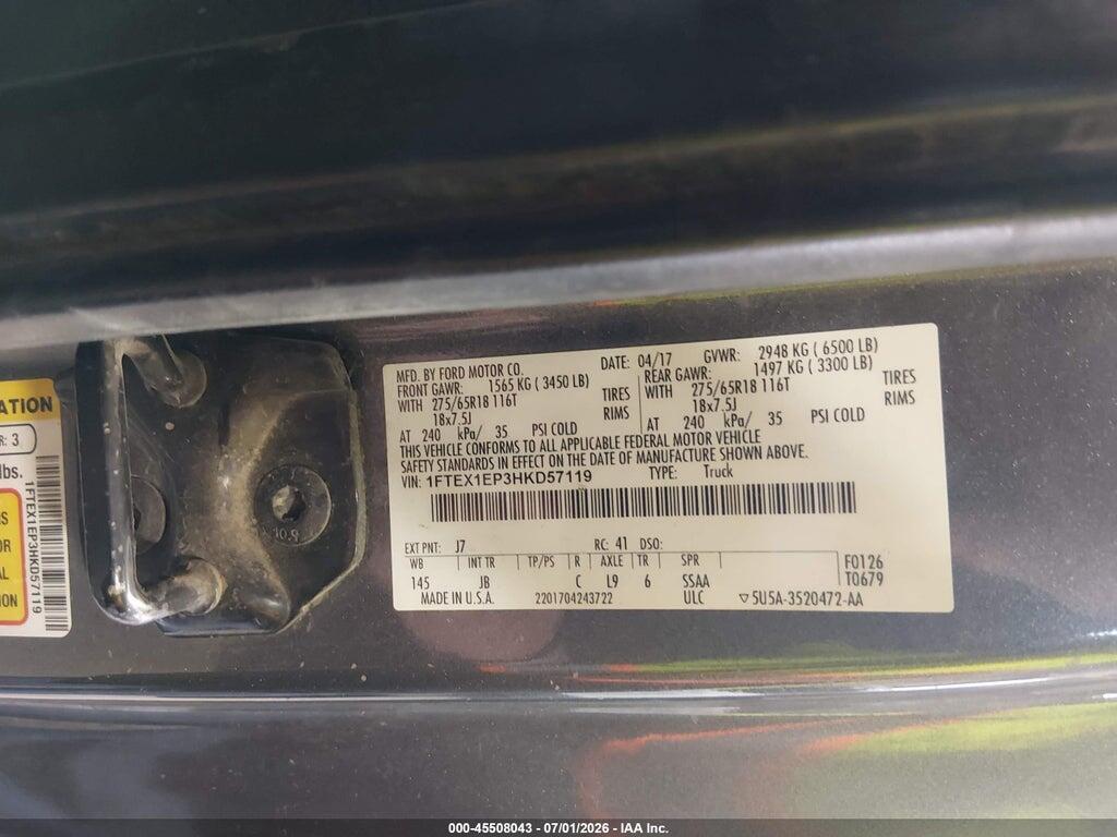 1FTEX1EP3HKD57119 2017 FORD F-150 photo no. 9