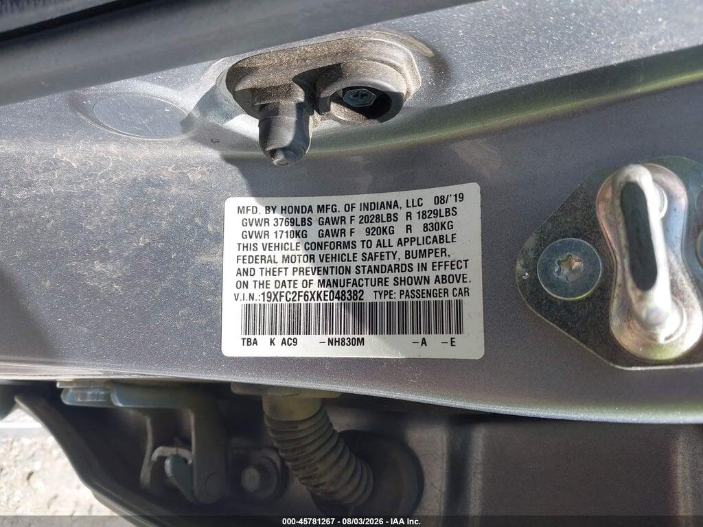19XFC2F6XKE048382 2019 HONDA CIVIC photo no. 9