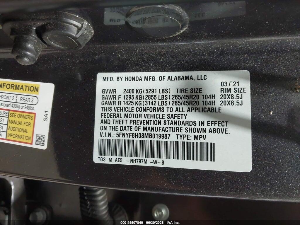 5FNYF8H08MB019987 2021 HONDA PASSPORT photo no. 9
