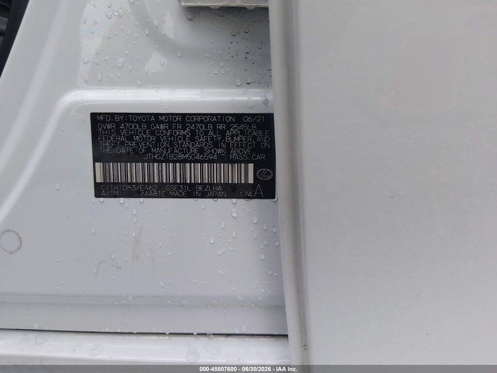 JTHGZ1B28M5046594 2021 LEXUS IS 350 photo no. 9