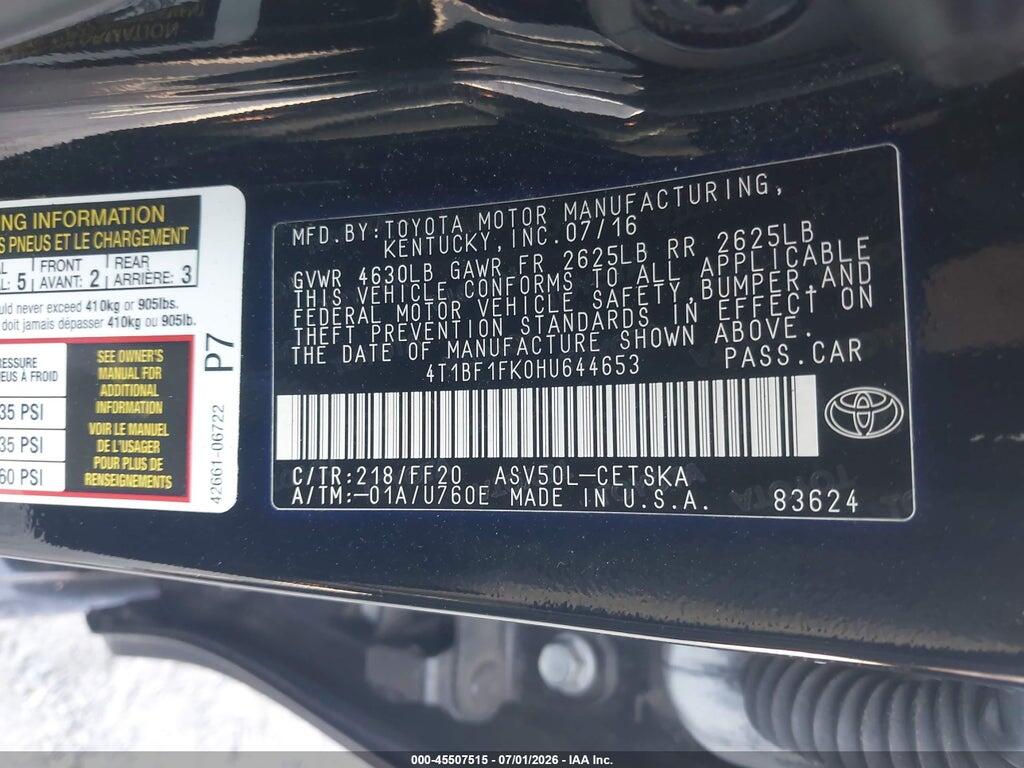 4T1BF1FK0HU644653 2017 TOYOTA CAMRY photo no. 9