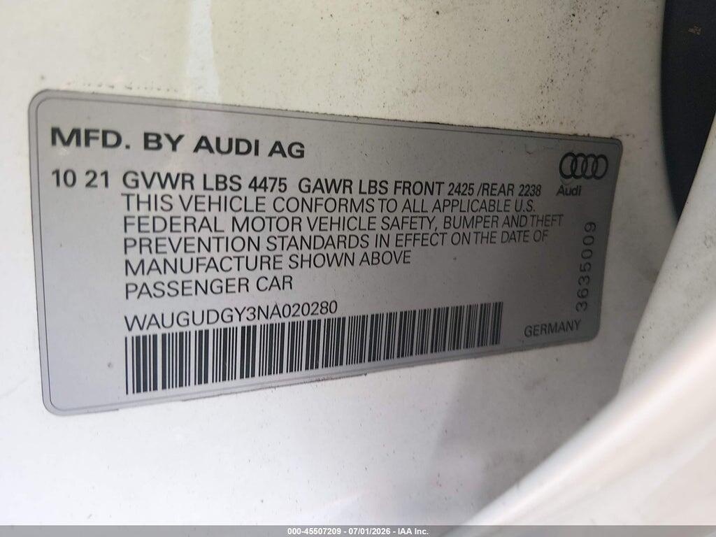 WAUGUDGY3NA020280 2022 AUDI A3 photo no. 9