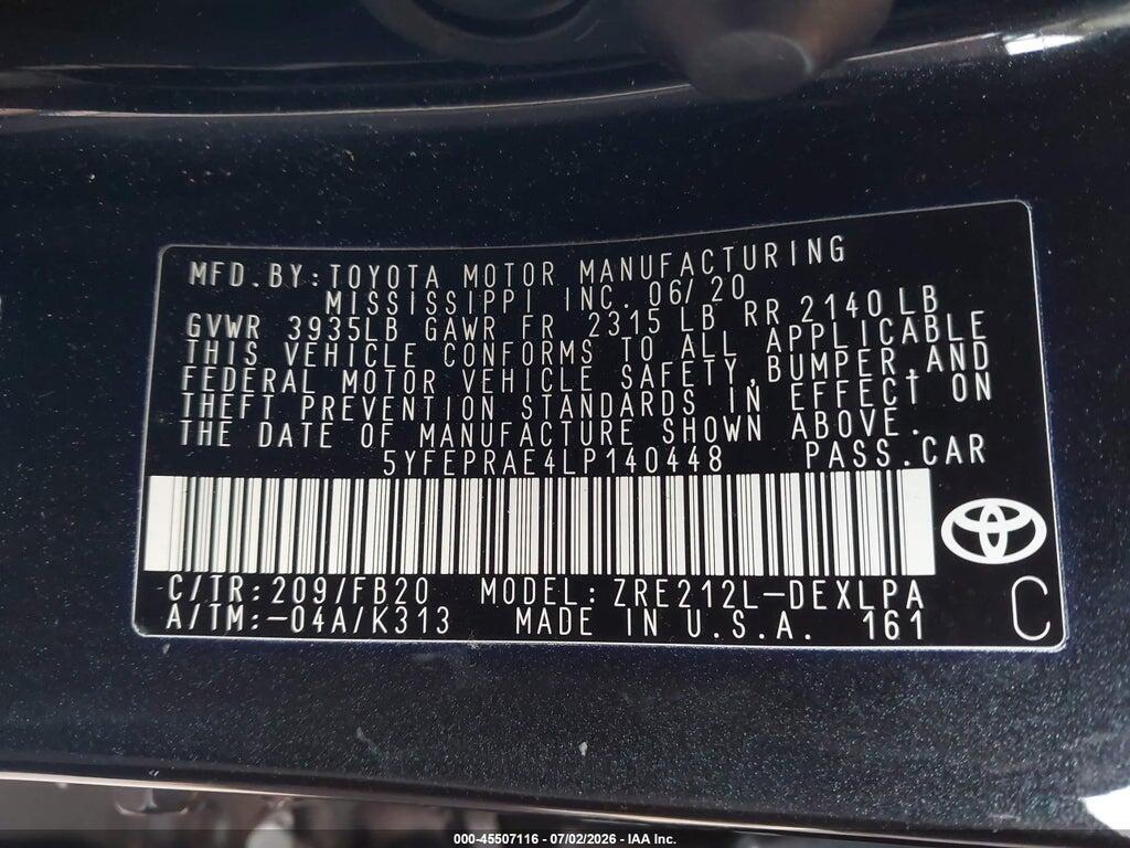 5YFEPRAE4LP140448 2020 TOYOTA COROLLA photo no. 9