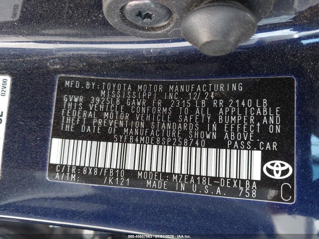 5YFB4MDE8SP258740 2025 TOYOTA COROLLA photo no. 9