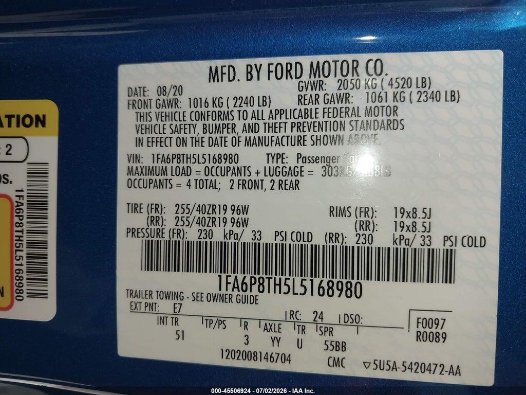 1FA6P8TH5L5168980 2020 FORD MUSTANG photo no. 9