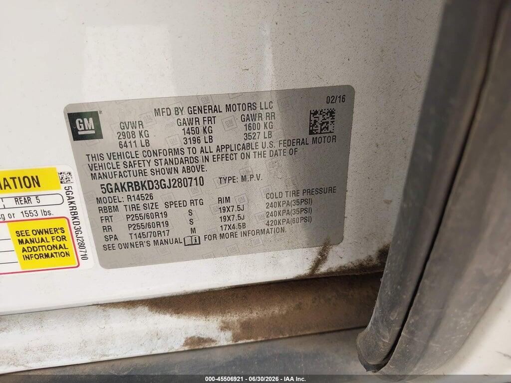 5GAKRBKD3GJ280710 2016 BUICK ENCLAVE photo no. 9