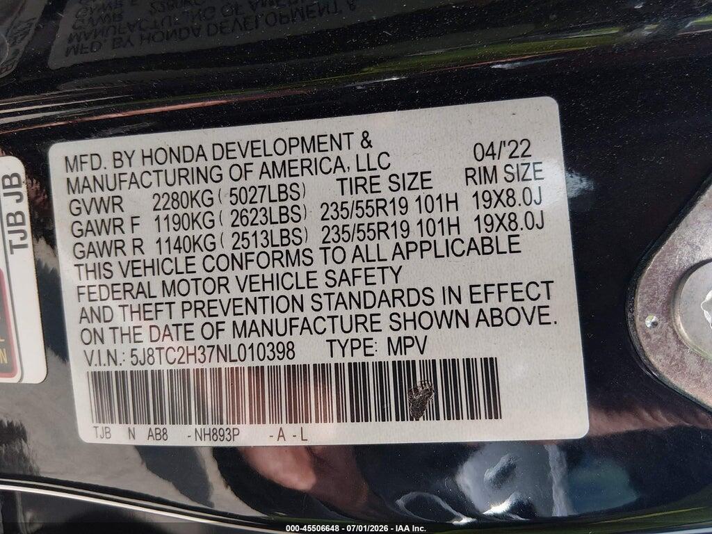 5J8TC2H37NL010398 2022 ACURA RDX photo no. 9