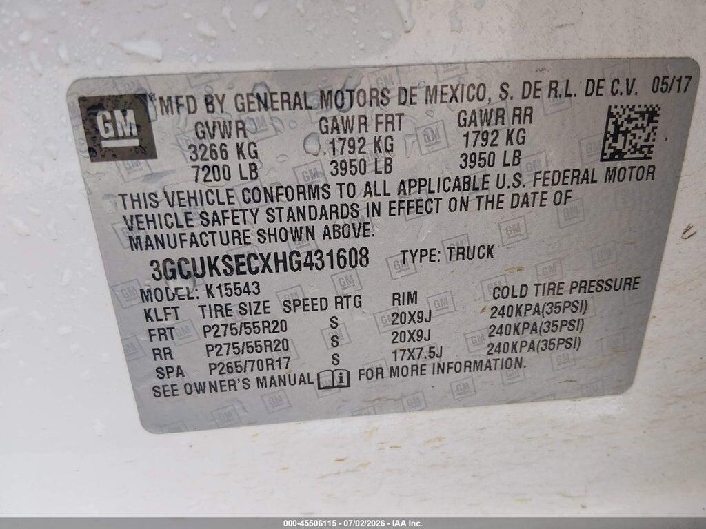 3GCUKSECXHG431608 2017 CHEVROLET SILVERADO 1500 photo no. 9