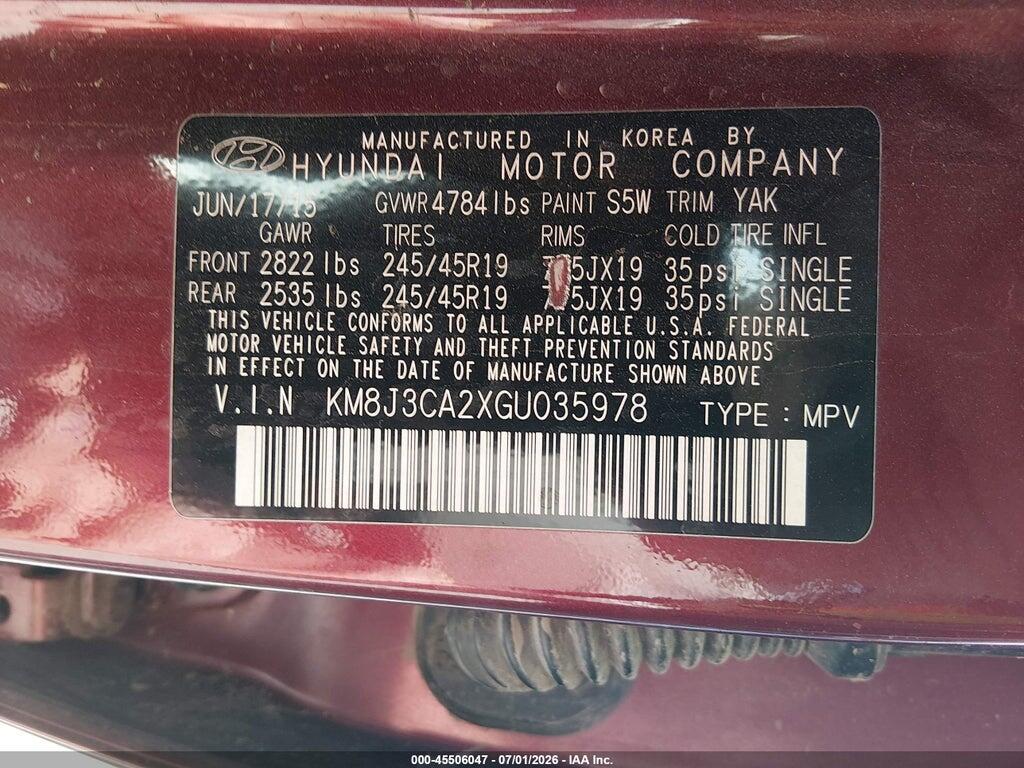 KM8J3CA2XGU035978 2016 HYUNDAI TUCSON photo no. 9