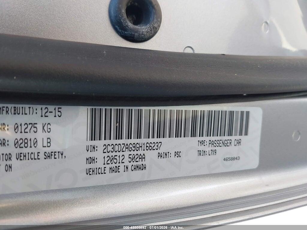 2C3CDZAG9GH166237 2016 DODGE CHALLENGER photo no. 9