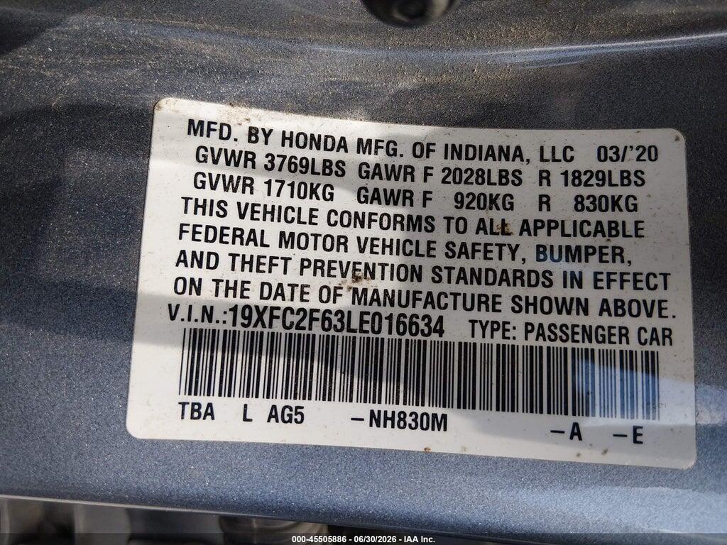 19XFC2F63LE016634 2020 HONDA CIVIC photo no. 9