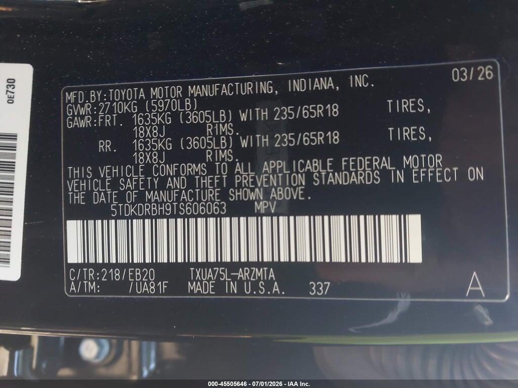 5TDKDRBH9TS606063 2026 TOYOTA HIGHLANDER photo no. 9