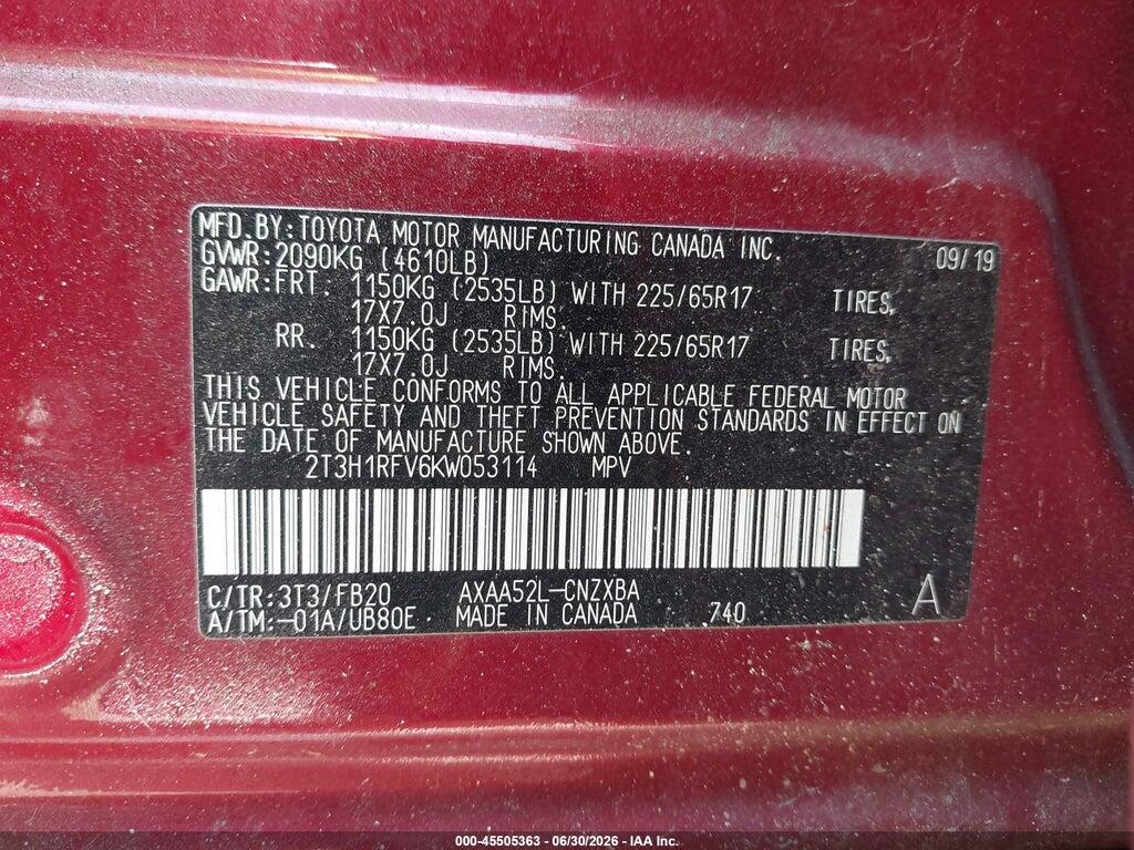 2T3H1RFV6KW053114 2019 TOYOTA RAV4 photo no. 9
