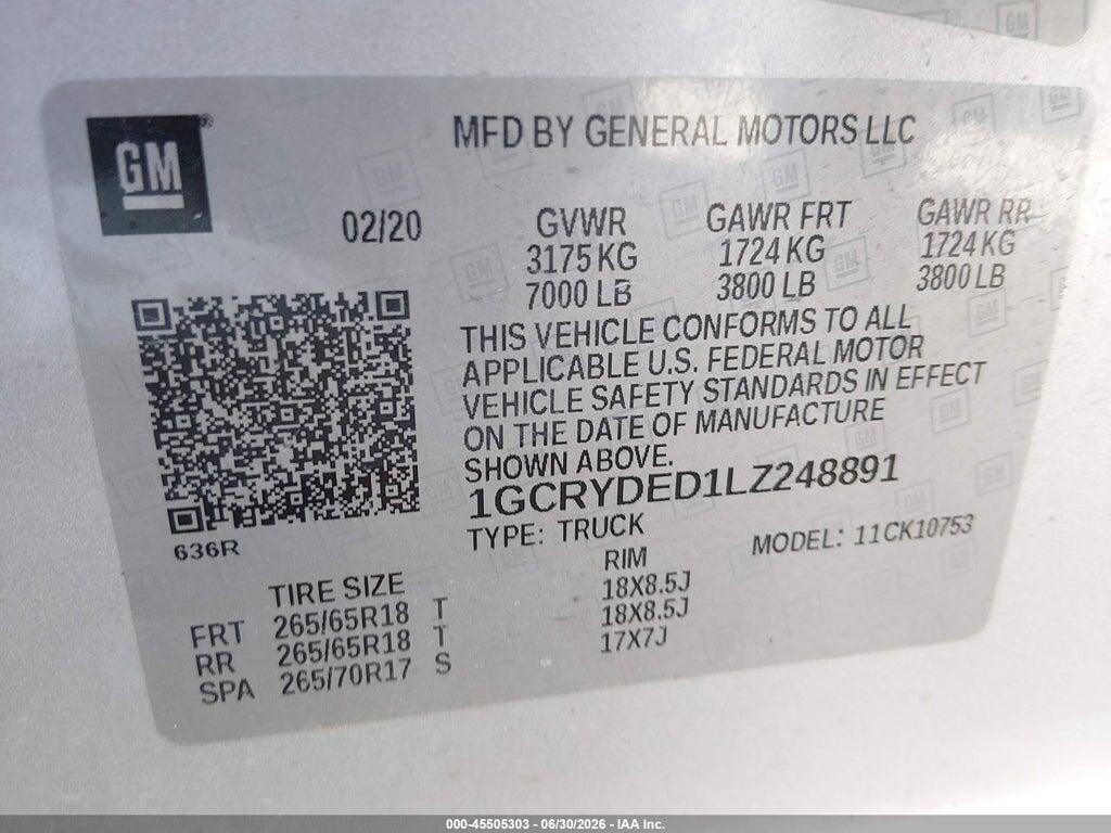1GCRYDED1LZ248891 2020 CHEVROLET SILVERADO 1500 photo no. 9