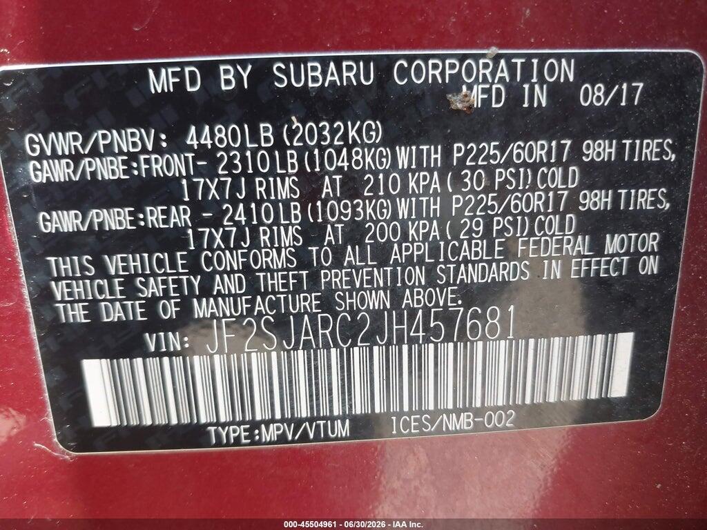 JF2SJARC2JH457681 2018 SUBARU FORESTER photo no. 9