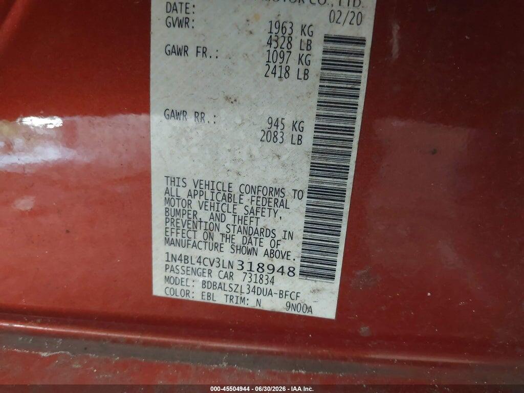 1N4BL4CV3LN318948 2020 NISSAN ALTIMA photo no. 9