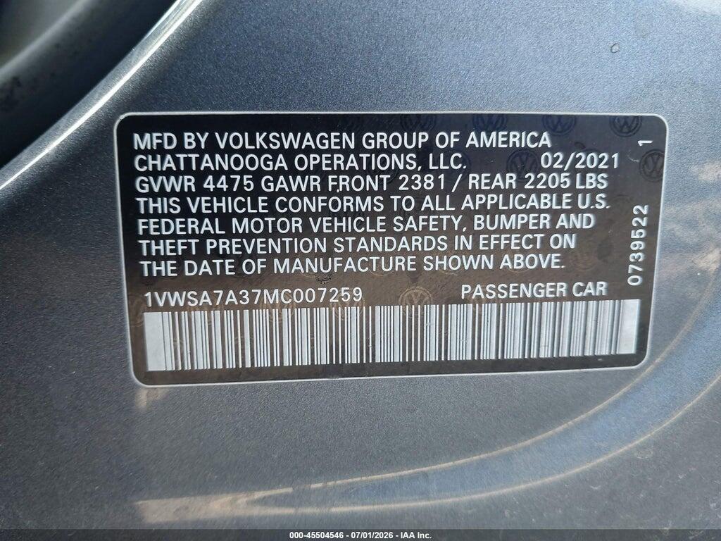 1VWSA7A37MC007259 2021 VOLKSWAGEN PASSAT photo no. 9