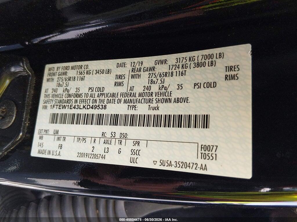 1FTEW1E43LKD49538 2020 FORD F-150 photo no. 9