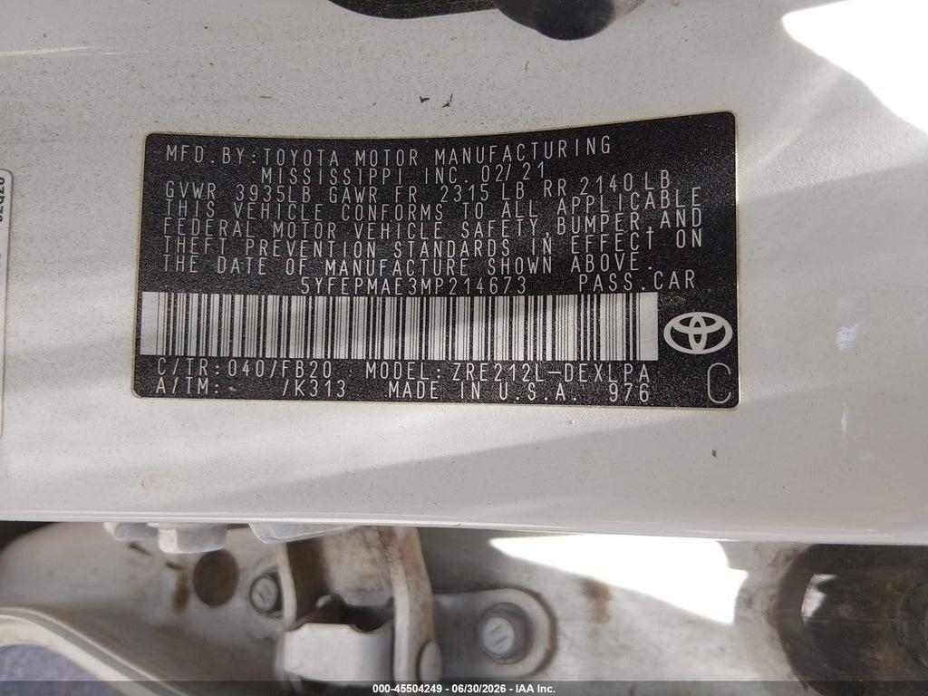 5YFEPMAE3MP214673 2021 TOYOTA COROLLA photo no. 9