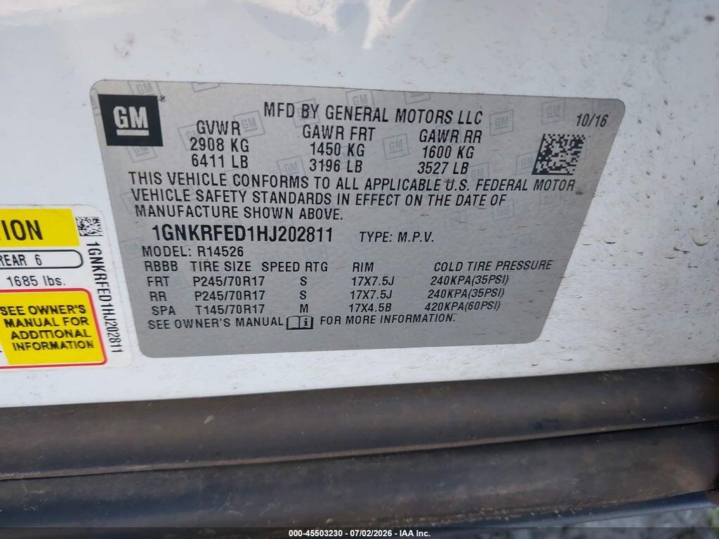 1GNKRFED1HJ202811 2017 CHEVROLET TRAVERSE photo no. 9