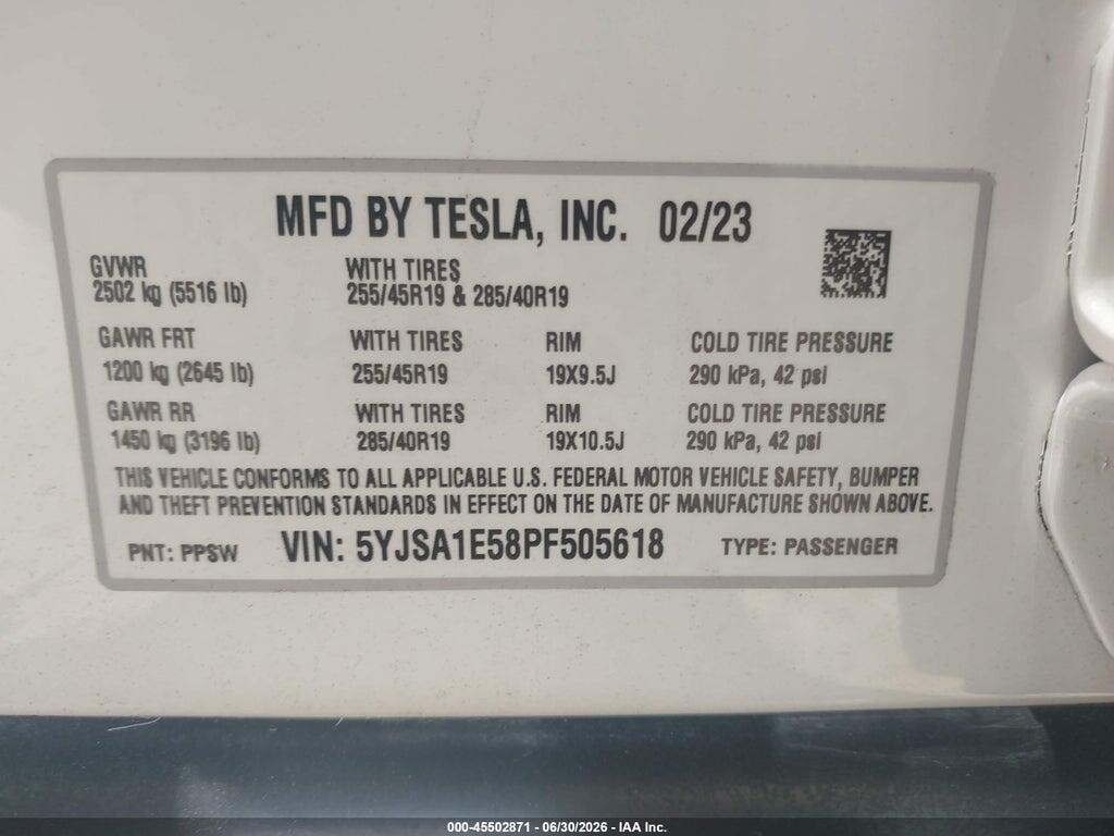 5YJSA1E58PF505618 2023 TESLA MODEL S photo no. 9