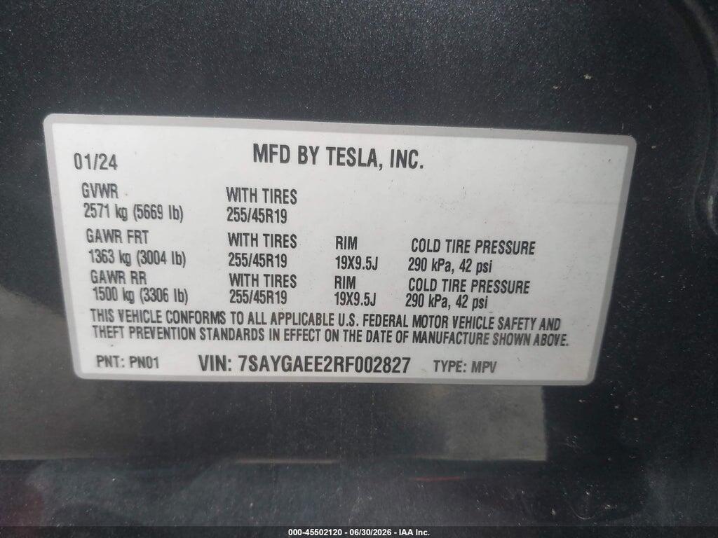 7SAYGAEE2RF002827 2024 TESLA MODEL Y photo no. 9