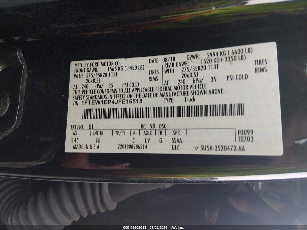 1FTEW1EP4JFE16518 2018 FORD F-150 photo no. 9