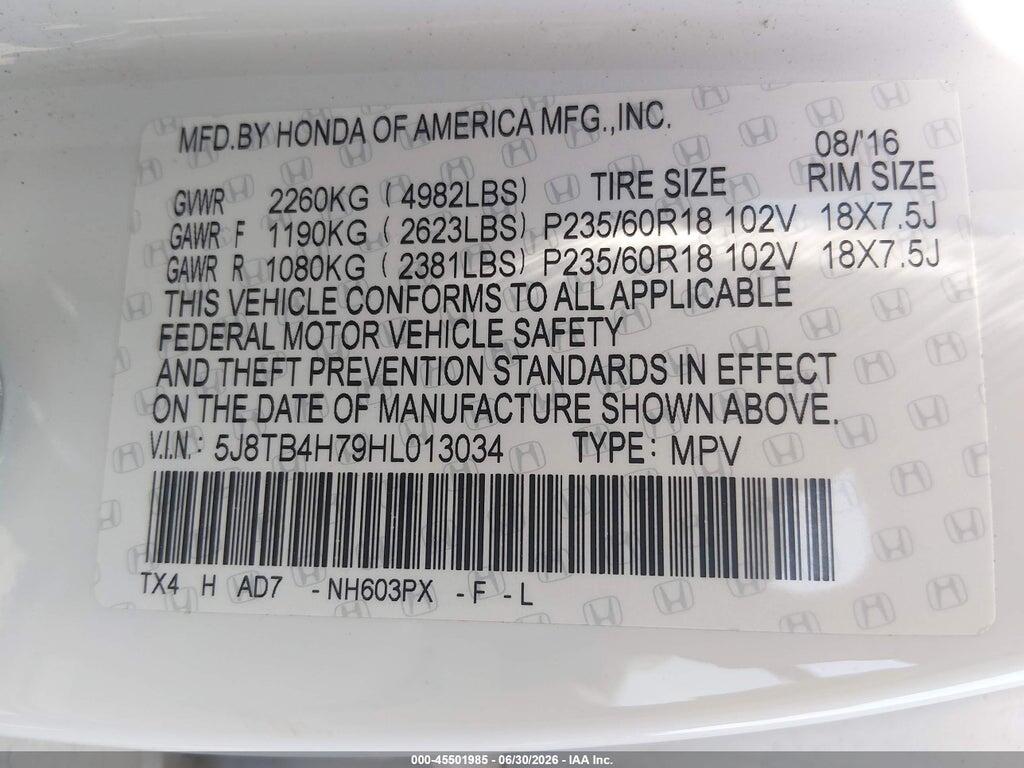 5J8TB4H79HL013034 2017 ACURA RDX photo no. 9