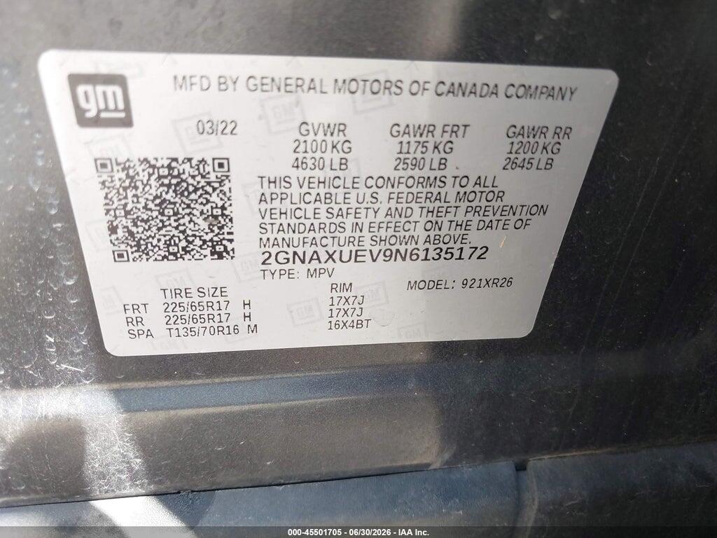 2GNAXUEV9N6135172 2022 CHEVROLET EQUINOX photo no. 9