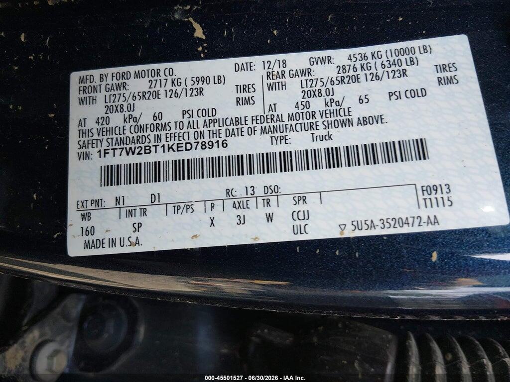 1FT7W2BT1KED78916 2019 FORD F-250 photo no. 9