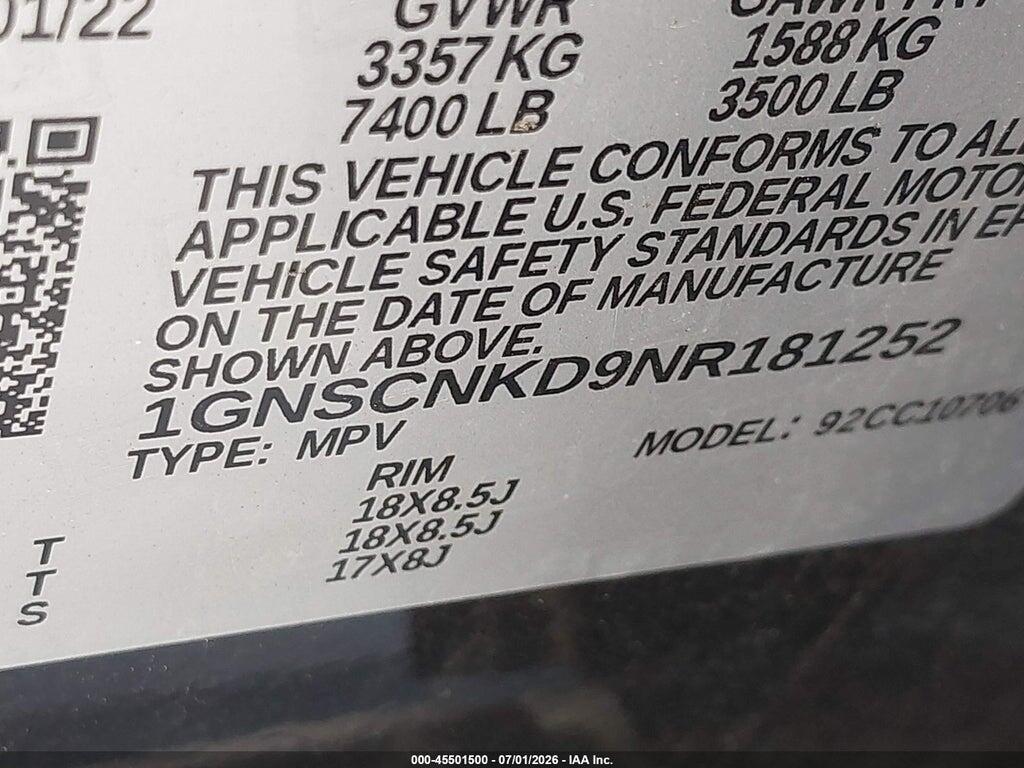 1GNSCNKD9NR181252 2022 CHEVROLET TAHOE photo no. 9
