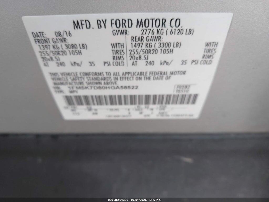 1FM5K7D80HGA58522 2017 FORD EXPLORER photo no. 9