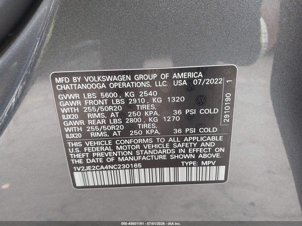 1V2JE2CA4NC230165 2022 VOLKSWAGEN ATLAS CROSS SPORT photo no. 9