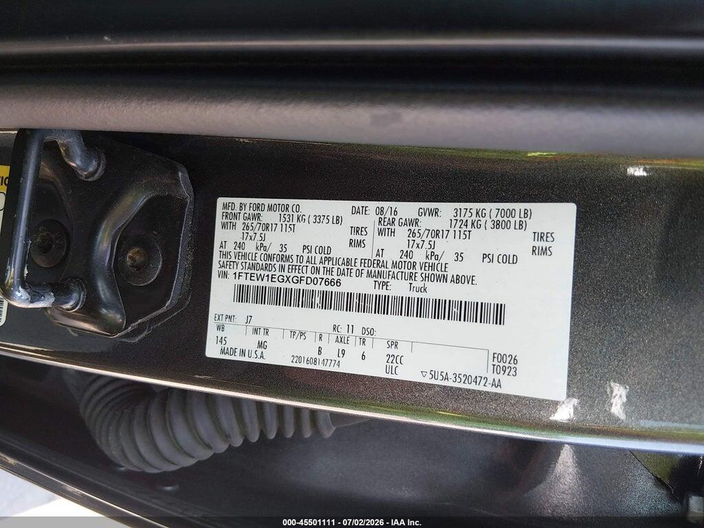 1FTEW1EGXGFD07666 2016 FORD F-150 photo no. 9