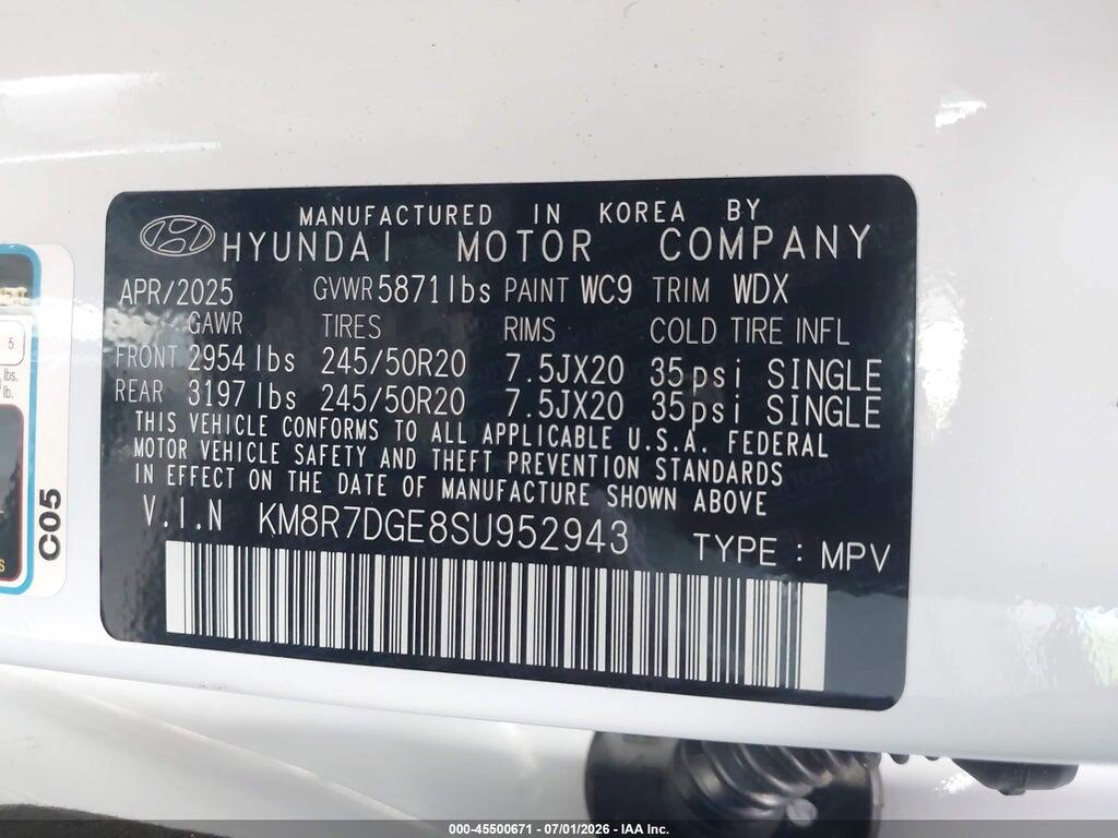 KM8R7DGE8SU952943 2025 HYUNDAI PALISADE photo no. 9