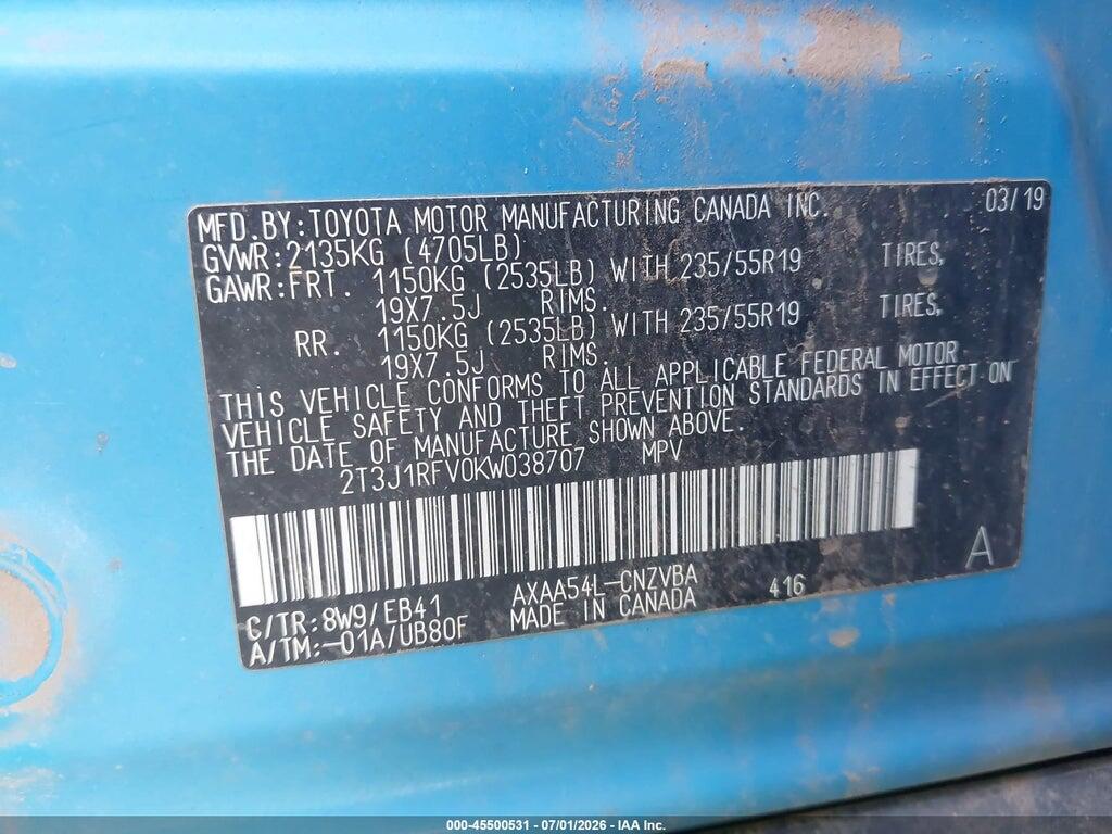 2T3J1RFV0KW038707 2019 TOYOTA RAV4 photo no. 9